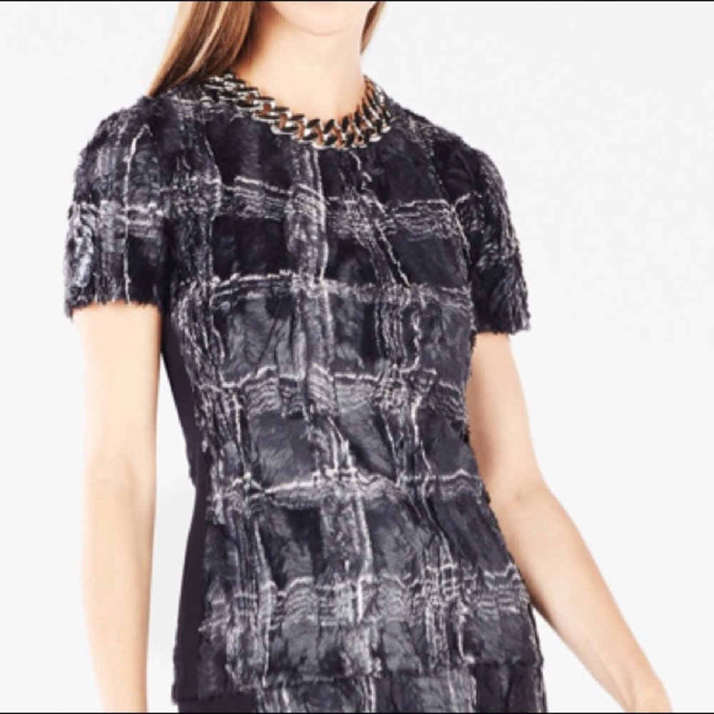 BCBG MaxAzria Tulum Short-Sleeve Coated Faux-Fur